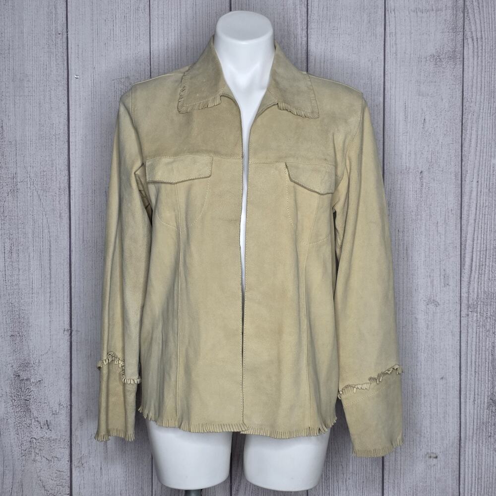 Vintage Suede Fringe Jacket Western Boho Cowgirl Beige, sz Medium